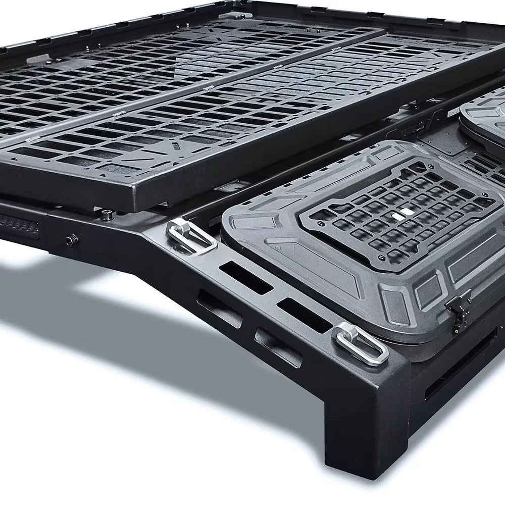 Universal Pickup Use Rolling Bar Heavy Duty Sport Aluminum Bed Roof Rack Top Carrier with Storage Boxes Pickup Truck Accessory